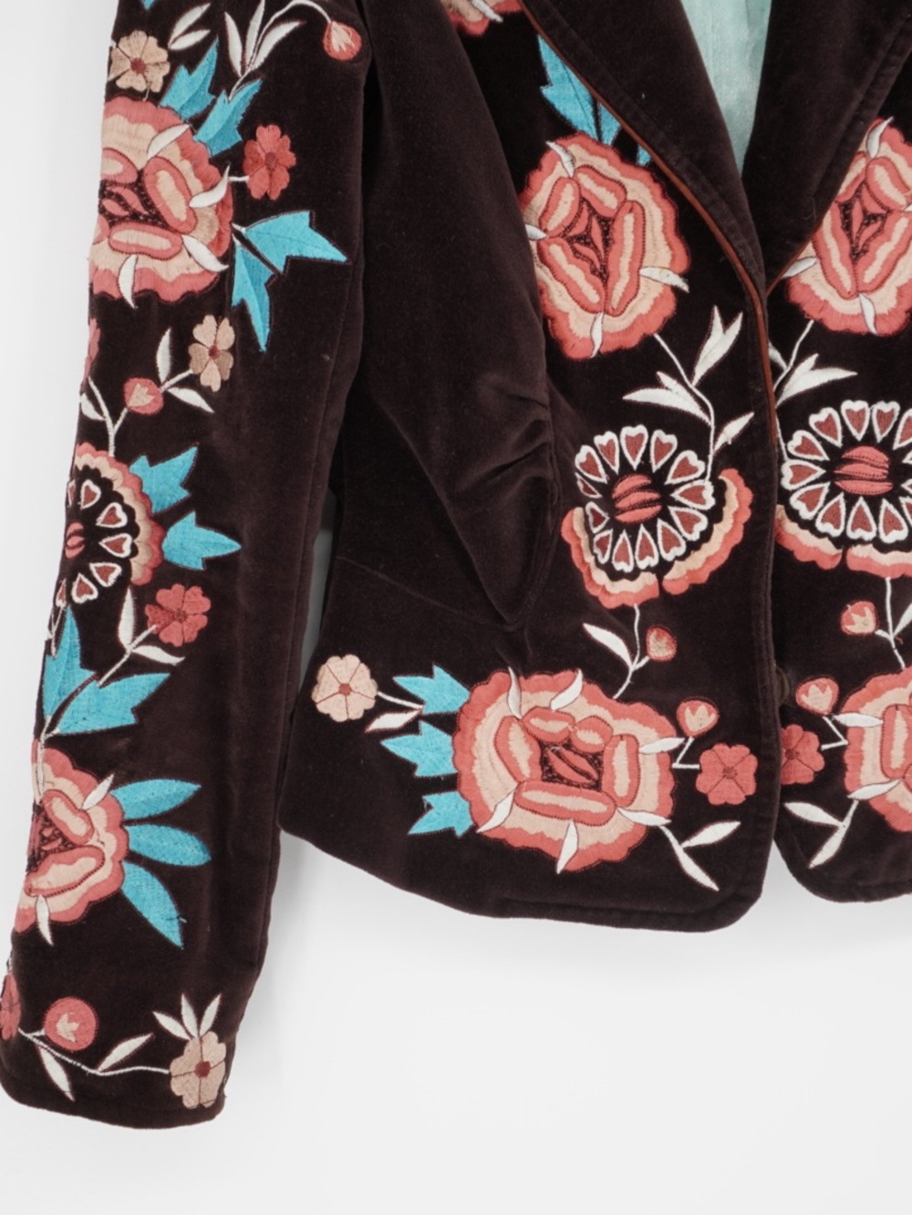 Cach’e Velvet embroidered Brown blazer Size 2 Y2K Bohemian Hippie Artsy - Picture 9 of 12